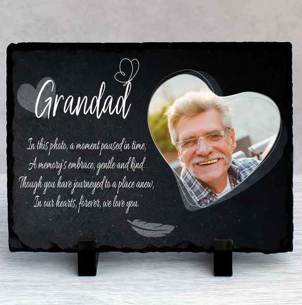 Personalised Memorial Photo Slate for a Loved One | A Forever In Our Hearts Style Tribute Poem | Custom Rock Slate Tile | Natural Rock Stone