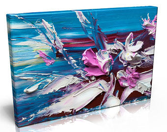 Stunning Contemporary Flower Oil Painting Canvas Print. Vibrant Canvas Print Premium Quality Handmade Pine Frame.