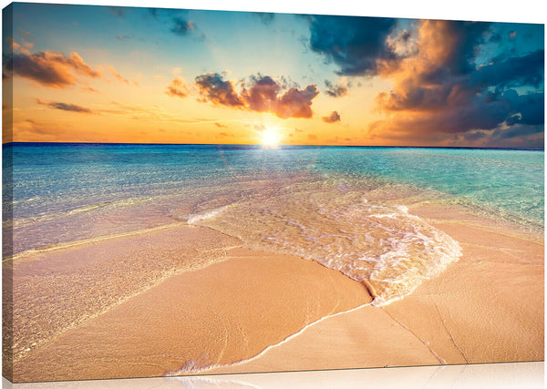 Tropical Sunset Beach Canvas Print. Luxury Canvas with Handcrafted Pine Frame