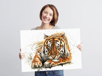 Bengal Tiger Canvas Print | On a Pine Wood Frame | Modern Wildlife Watercolour Artwork Illustration | Various Sizes Box Canvas Picture