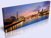 London Thames River At Dusk Panoramic Canvas. Handmade Pine Frame