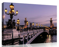 A Paris Bridge At Dusk Canvas Print. Luxury Canvas with Handcrafted Pine Frame 12 x 16"