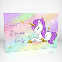 Personalised Sweet Dreams Unicorn Canvas Print w/Pine Frame Kids Baby Girl Sleep