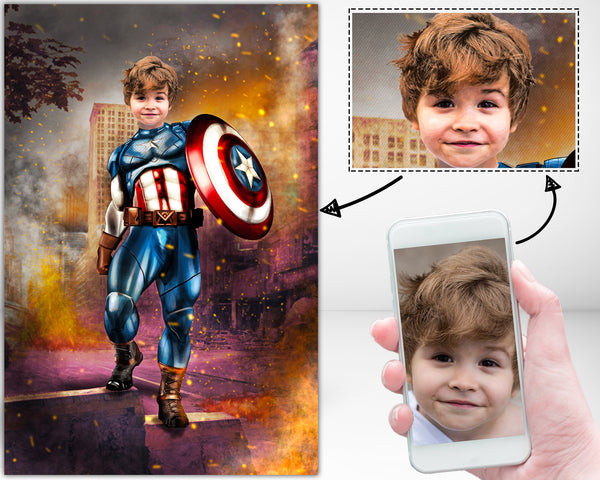 Captain America Personalised Superhero Print - Custom Canvas or Poster - Kids or Adults
