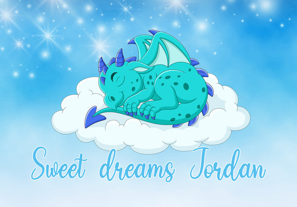Personalised Sweet Dreams Dragon Poster Print Kids Baby boy Sleep