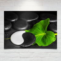 Calming Zen Yin-Yang And Green Leaf Yoga Posters Digital Print Artwork