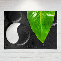 Calming Zen Yin-Yang And Green Leaf Yoga Posters Digital Print Artwork